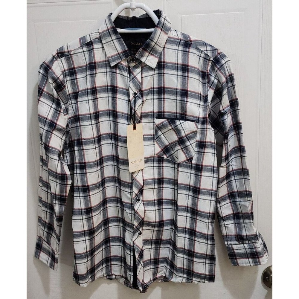 NEW Nomad White Blue Plaid Long Sleeve Button Up Shirt Size Big Boy’s 10/12 Sz M